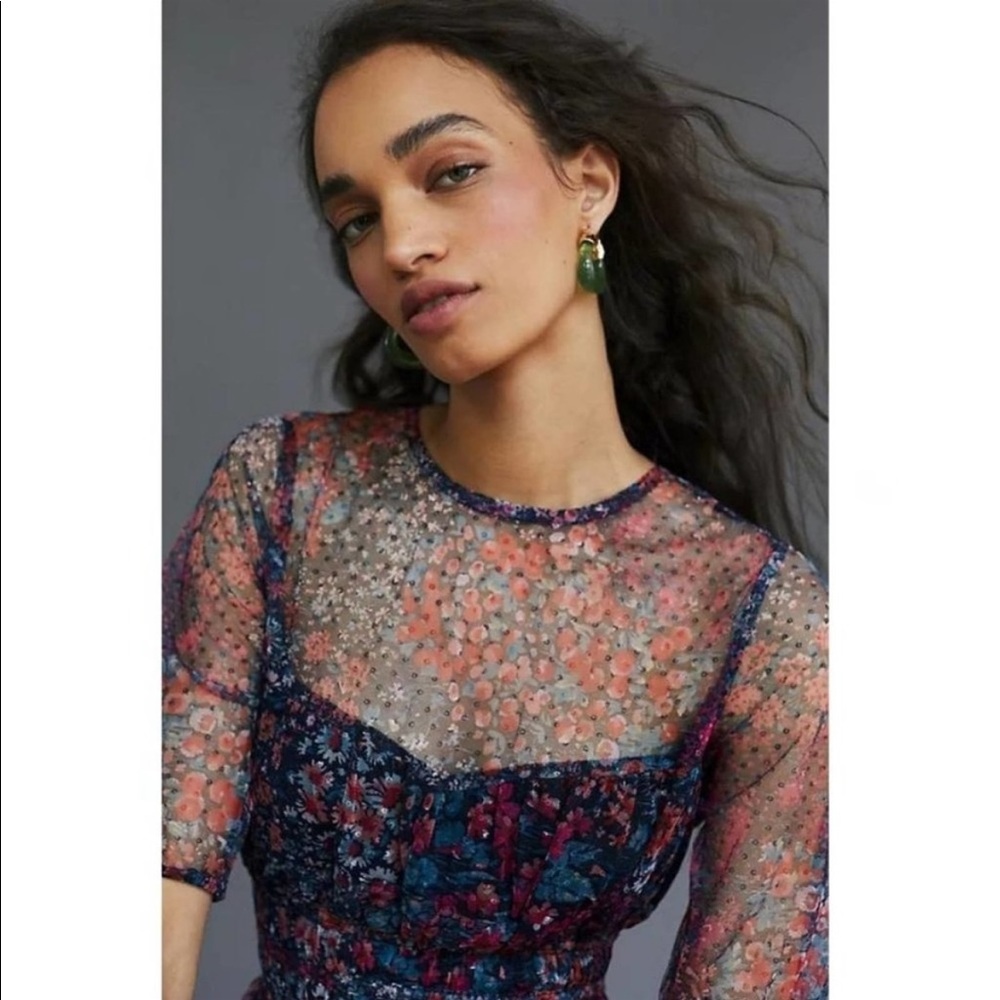 Anthropologie Ruched Floral Maxi Dress Medium